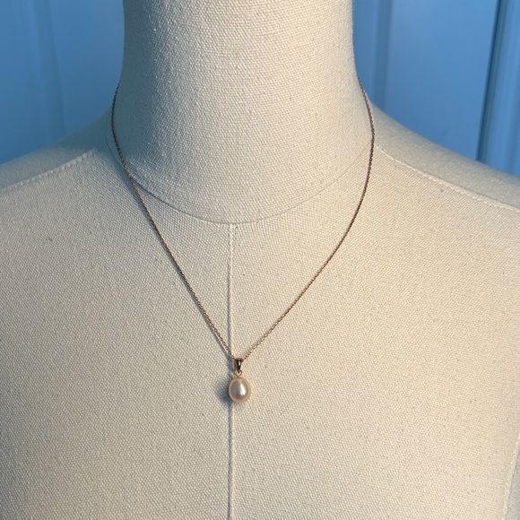 Jewelry - Genuine Pearl Pendant Necklace 925 Silver Rose-Gold Tone